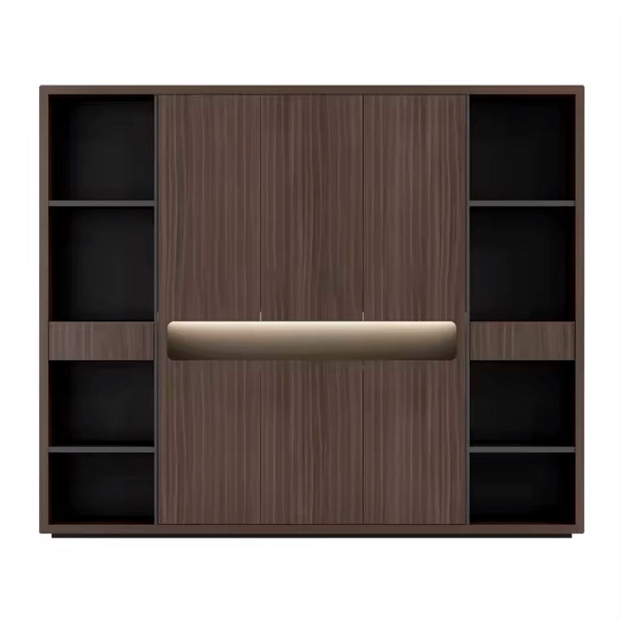 Arcadia Sleek Oak Brown Home Office Residential and Commercial Shelving Wall Unit Library Wall Set | 5 Levels, 8 Shelves, 14 Compartments. 6 Drawers