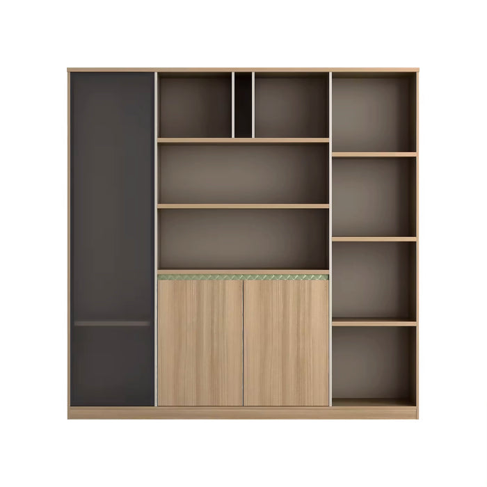 Arcadia Sleek Birch Beige Home Office Residential and Commercial Shelving Wall Unit Library Wall Set | 4 Levels, 9 Shelves, 12 Compartments. 2 Drawers