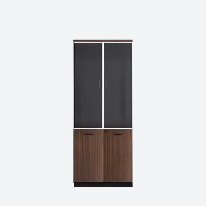 Arcadia Minimalistic Brown and Black Home Office Residential and Commercial Shelving Wall Unit Library Wall Set with Lockable Cabinets