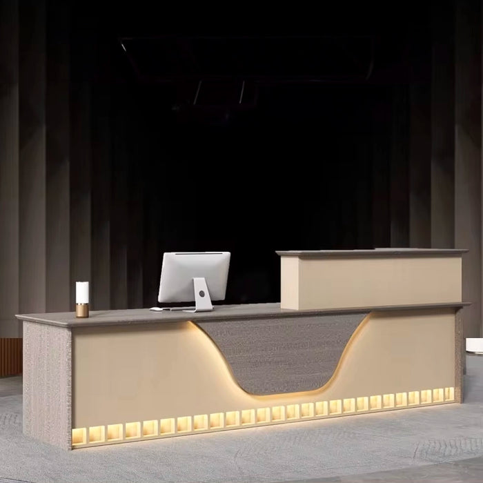 Arcadia Mid-sized High-end Dark Gray and Beige Tan Front Reception Desk with Storage for Lobbies and Waiting Rooms