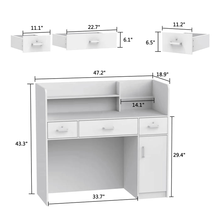 Natalia 47-56" Rectangular Receptionist Desk with Gloss Finishing | AF Example 100" White Rounded Receptionist Desk with Gloss Finishing | AF JY-RT-03