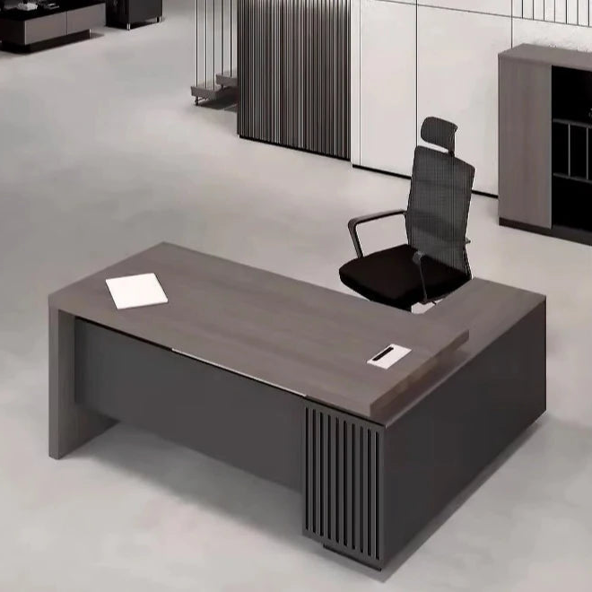 Angela 55-79" Gray L-shaped Executive Desk | AF Forest Blackwood KN-WH-103