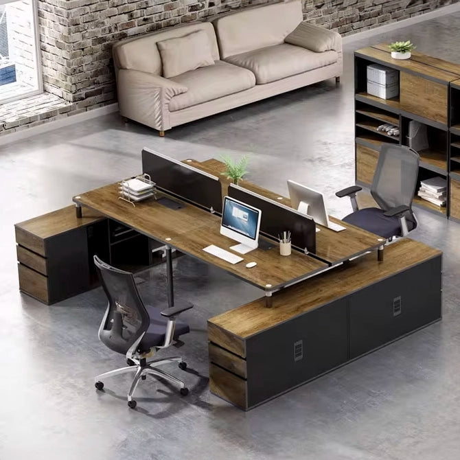 Arcadia Professional Mahogany Ash Commercial Staff Office Workplace Four-Seat Workstation Desks Suitable for Offices