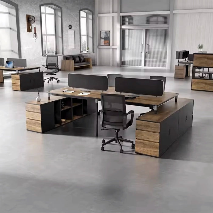 Arcadia Professional Mahogany Ash Commercial Staff Office Workplace Four-Seat Workstation Desks Suitable for Offices