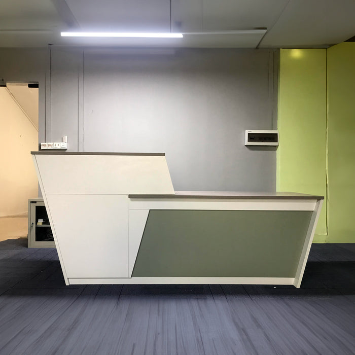 Freesia 71-95" White Rectangular Receptionist Desk with Gloss Finishing | AF JY-MSE01