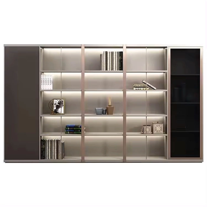 Arcadia Simple Beige Tan Home Office Residential and Commercial Shelving Wall Unit Library Wall Set with Open Display Shelving