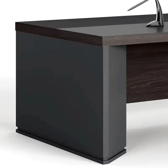 Arcadia 正式大型专业灰色和棕色行政 L 形商务和家庭办公桌，配有抽屉和存储空间、电缆管理、密码锁和散热孔