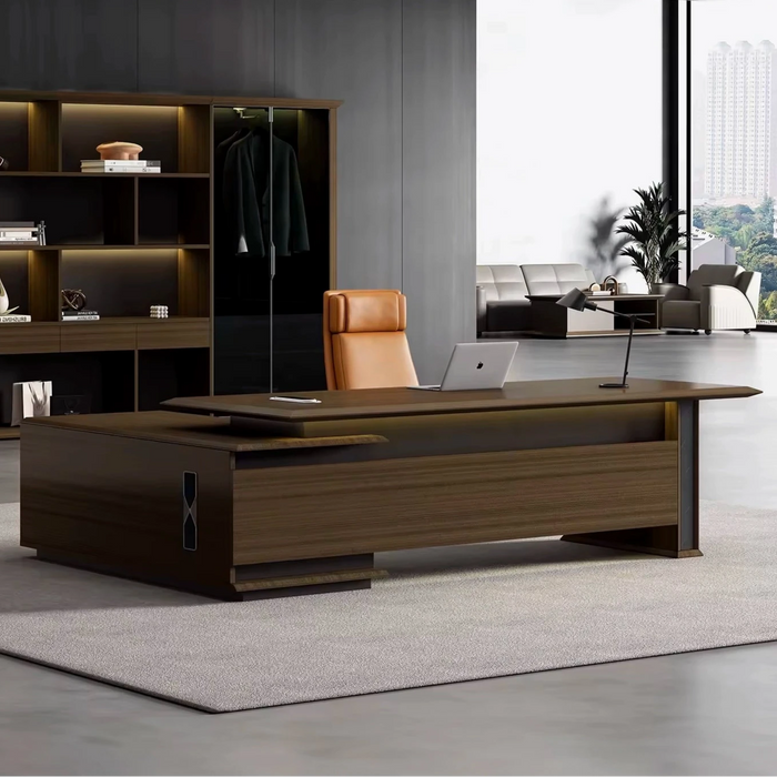 June 63-102" Brown L-shaped Executive Desk | AF Legend Poseidon JY-GLA03-5