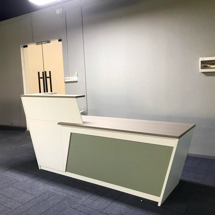 Freesia 71-95" White Rectangular Receptionist Desk with Gloss Finishing | AF JY-MSE01