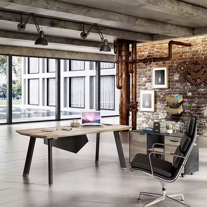 Arcadia 中型高端黑色/棕色节省空间家庭和专业办公桌，带隐私斜面和电线管理