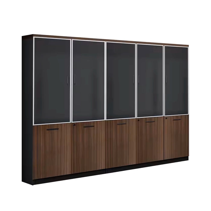 Arcadia Minimalistic Brown and Black Home Office Residential and Commercial Shelving Wall Unit Library Wall Set with Lockable Cabinets