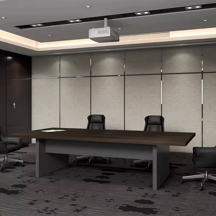 Mesa de conferencias Arcadia de alta gama (de 8 a 20 pies, con capacidad para 10 a 24 personas) en gris oscuro y marrón para salas de reuniones