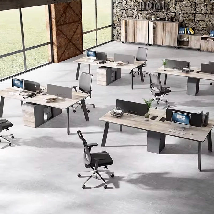 Arcadia Professional Deepwood Harmony Commercial Staff Office Workplace Four-Seat Workstation Desks Suitable for Offices