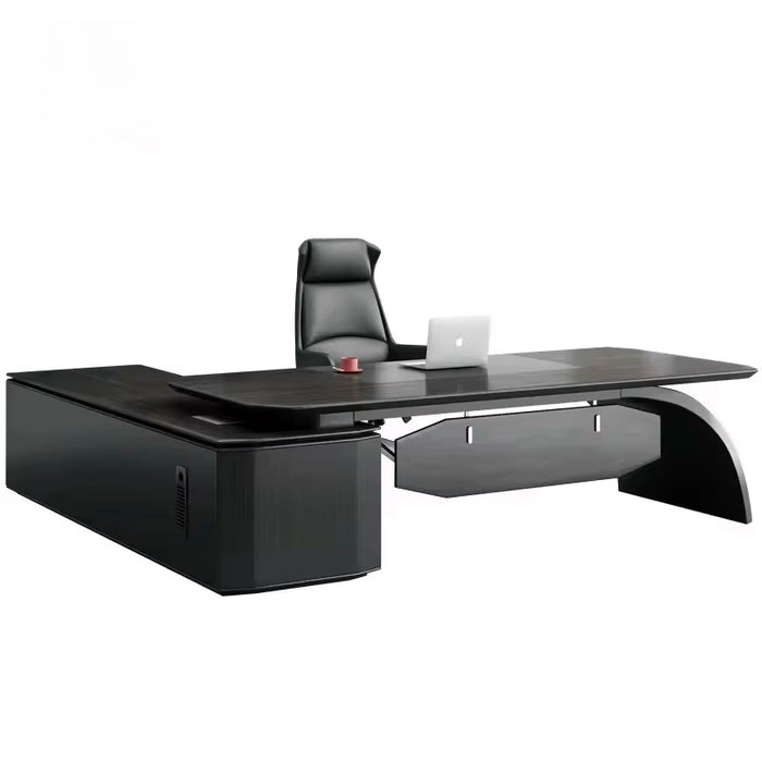Arcadia 中型高端棕色/黑色行政 L 形家庭办公桌，带抽屉和储物空间、电缆管理和隐私斜面