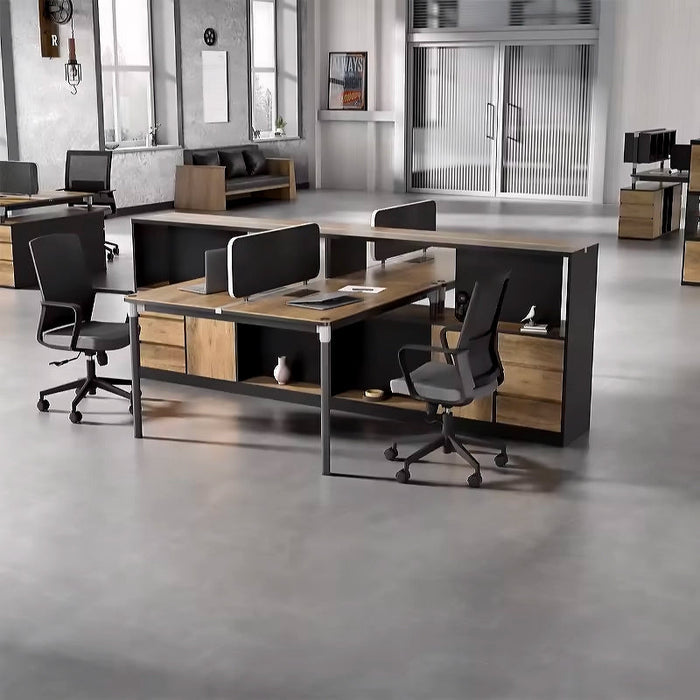 Arcadia Professional Mahogany Ash Commercial Staff Office Workplace Four-Seat Workstation Desks Suitable for Offices