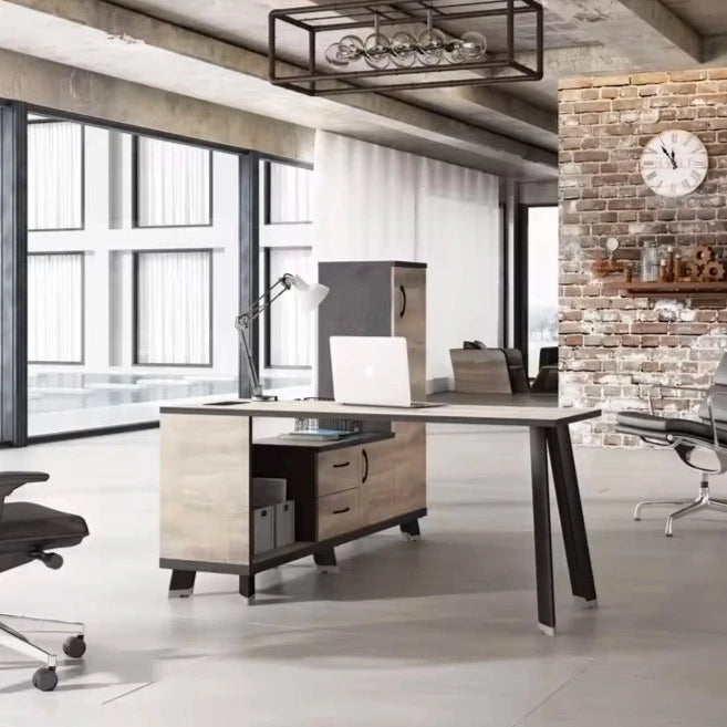 Arcadia 中型高端黑色/棕色节省空间实用 L 形家用和专业办公桌，配有大量抽屉和橱柜，可存储和管理电线