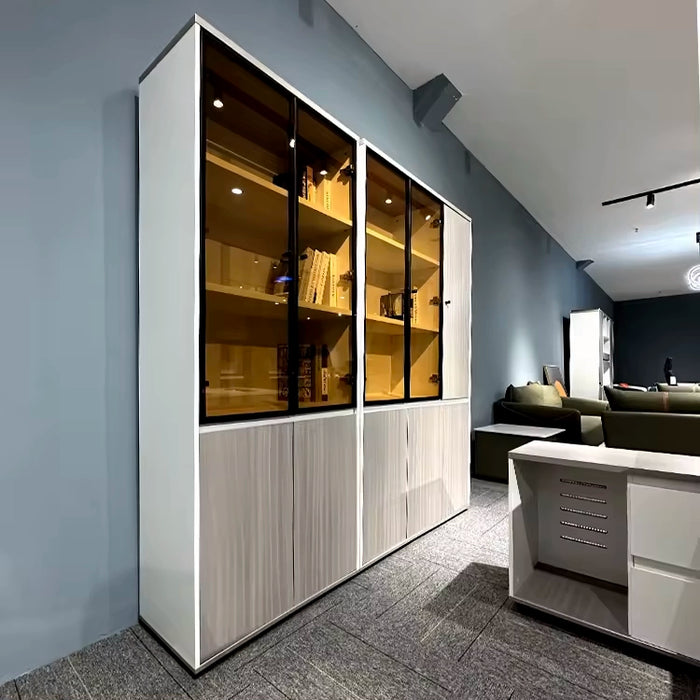 Arcadia Classic Beige Grey Home Office Estantería residencial y comercial Unidad de pared Juego de pared para biblioteca | 4 niveles, 28 compartimentos. 10 cajones