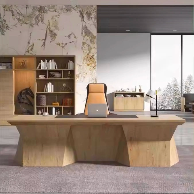 Arcadia Escritorio de oficina ejecutivo grande, exclusivo, de roble marrón claro natural, profesional y para el hogar, en forma de L, con gabinetes, cajones y escritorio de retorno