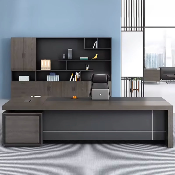 Arcadia Classic High-end Brown L-shaped Return Home and Corporate Office Desk with Drawers and Cabinets Storage, Privacy Bevel, Heat Vent and Cord Management