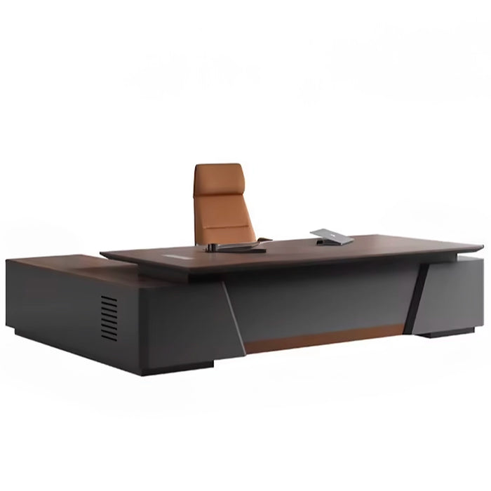 Arcadia Large High-end Black Executive L-shaped Home Office Desk with Drawers and Storage, Cable Management, Leather Cover, and Password Lock