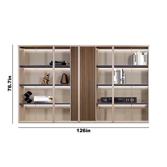 Arcadia High-end Light Beige Tan Home Office Residential and Commercial Shelving Wall Unit Library Wall Set | 4 Levels, 8 Shelves, 9 Compartments. 1 Drawer