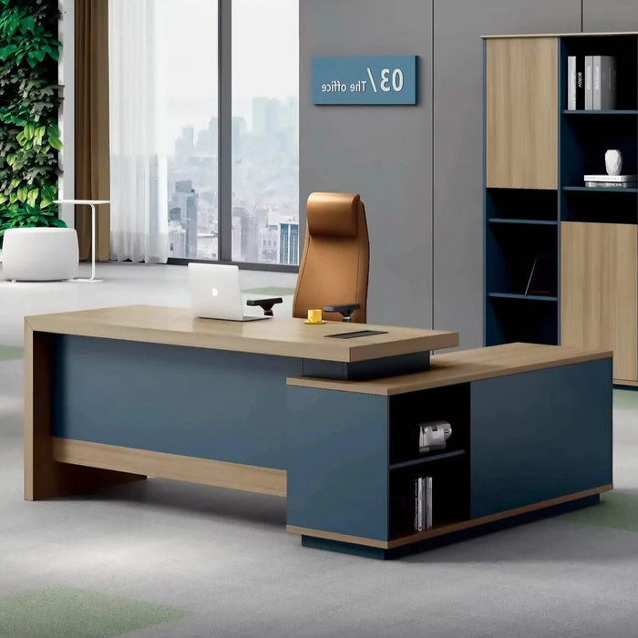 Boris 70-79" Blue L-shaped Executive Desk | AF Legend Apollo JY-MYA03