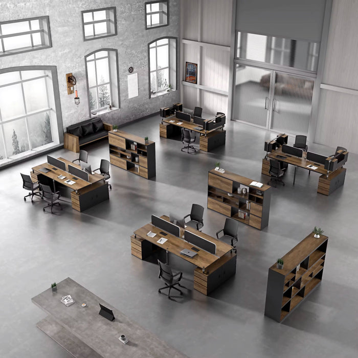 Arcadia Professional Mahogany Ash Commercial Staff Office Workplace Four-Seat Workstation Desks Suitable for Offices