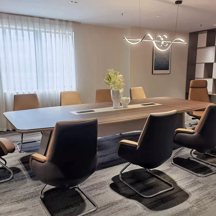 Mesa de conferencias Arcadia de alta gama (de 12 a 16 pies, con capacidad para 14 a 20 personas), color marrón roble y tostado, para salas de reuniones