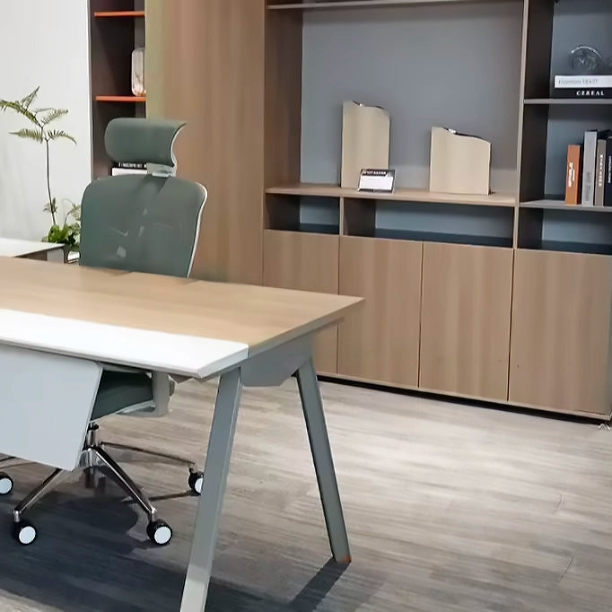 Arcadia 大号（70 至 80 英寸）高端棕色和棕褐色灰色 L 形家庭办公桌，带抽屉和储物空间、电缆管理和无线充电 + USB