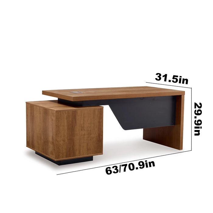 Arcadia Mid-sized Upscale Natural Dark Brown Oak Professional and Home Executive Office Desk with Mobile Cabinets, Drawers, and Cable Management