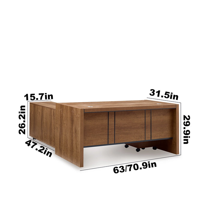 Arcadia Mid-sized Upscale Natural Dark Brown Oak Professional and Home Executive Office Desk Set with Mobile File Cabinets, Drawers, and Cable Management