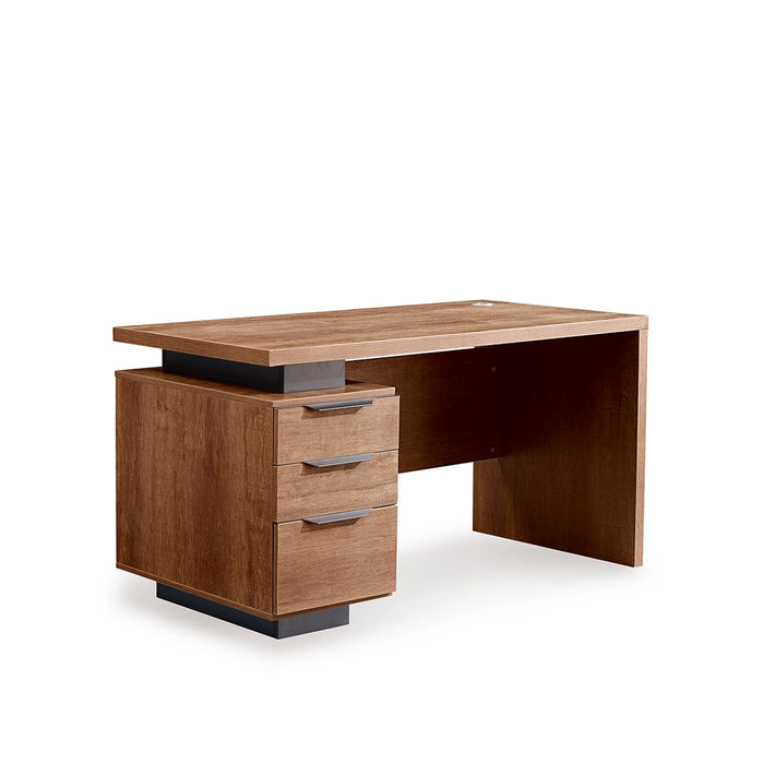 Arcadia Mid-sized Upscale Natural Bold Dark Brown Oak Professional and Home Executive Office Desk with Mobile Cabinets, Drawers, and Cable Management