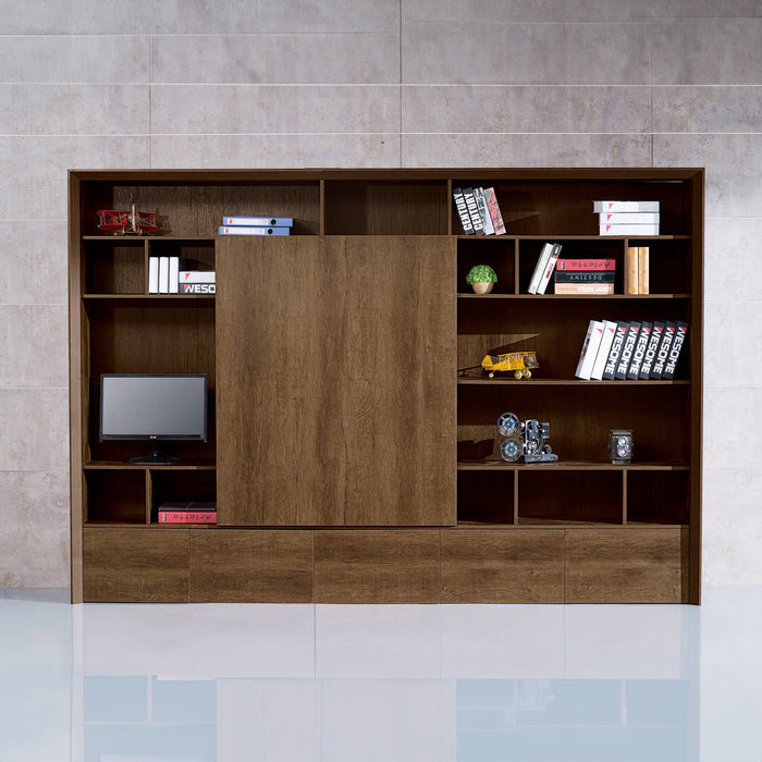 Arcadia Elegante estantería de pared para biblioteca, estantería profesional y para el hogar, roble marrón natural