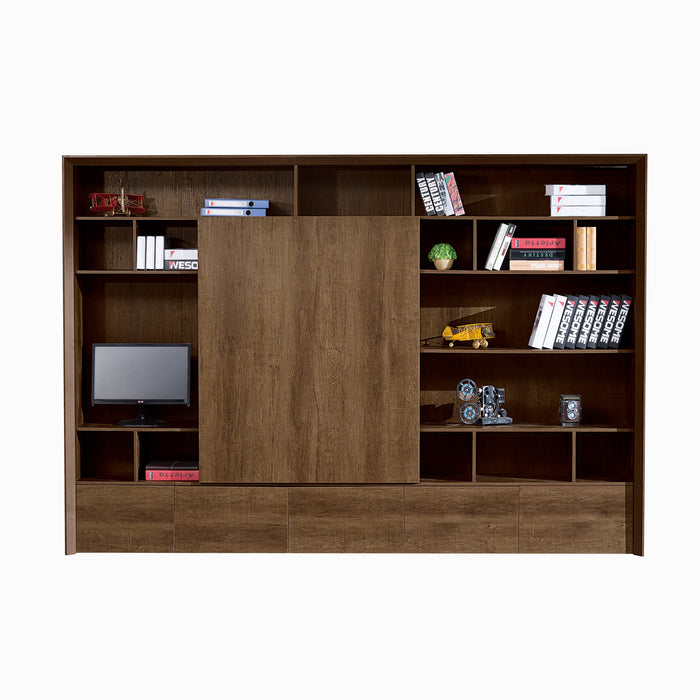 Arcadia Sleek Natural Brown Oak Home and Professional Bookshelf Library Wall Shelving Storage Unit