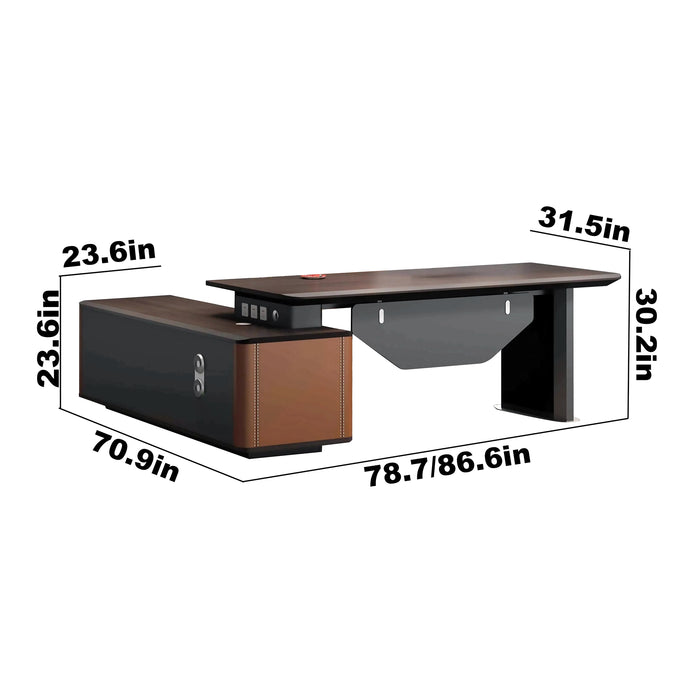 James 78-87" Brown L-shaped Executive Desk | AF Royal Knight LY-QS-06