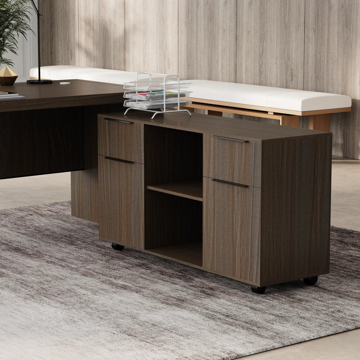 Escritorio ejecutivo rectangular Juliet de 63 a 71" con gabinetes de almacenamiento | AF Essence Carnegie WX-M2509