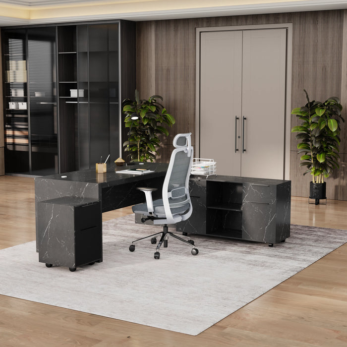 Escritorio ejecutivo rectangular Juliet de 63 a 71" con gabinetes de almacenamiento | AF Essence Carnegie WX-M2509