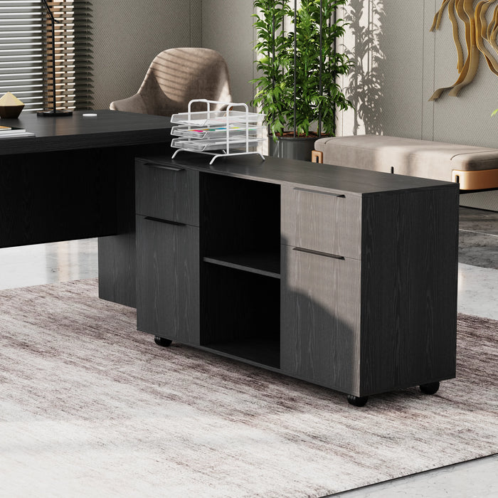 Escritorio ejecutivo rectangular Juliet de 63 a 71" con gabinetes de almacenamiento | AF Essence Carnegie WX-M2509