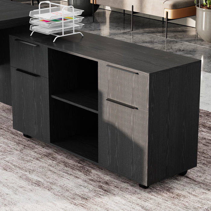 Escritorio ejecutivo rectangular Juliet de 63 a 71" con gabinetes de almacenamiento | AF Essence Carnegie WX-M2509