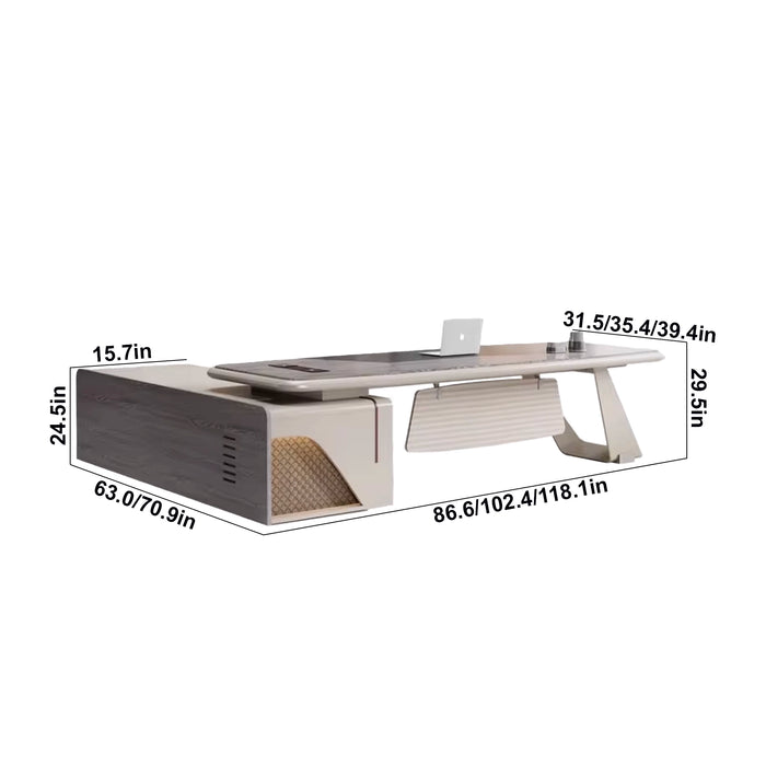 Kaelor 87-118" Beige L-shaped Executive Desk | AF SL-LBZ-78