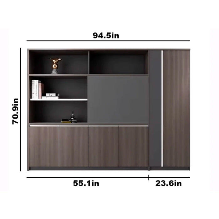 Kenneth 95" Brown Library Wall Shelving Unit | AF Forest Blackwood KN-WH-402