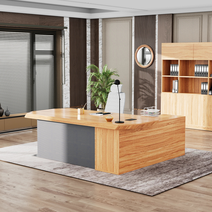 Khloe 95" L-shaped Executive Desk | AF Essence Firewood WX-P3502