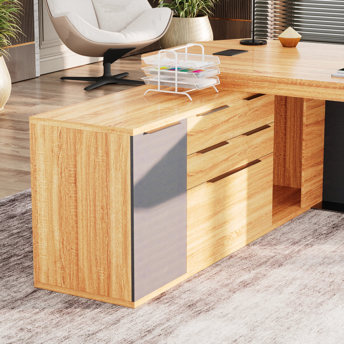 Khloe 95" L-shaped Executive Desk | AF Essence Firewood WX-P3502