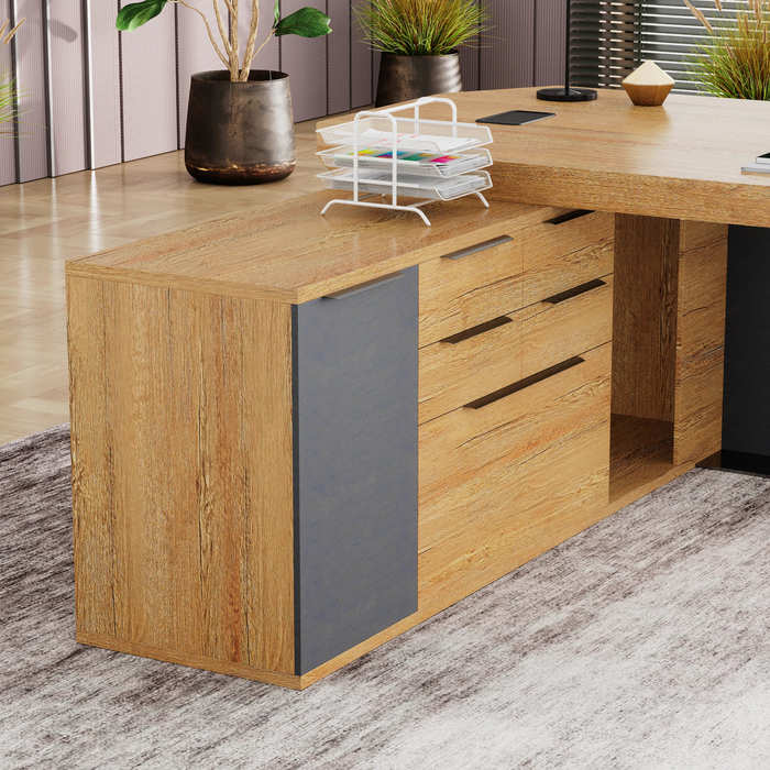 Khloe 95" L-shaped Executive Desk | AF Essence Firewood WX-P3502