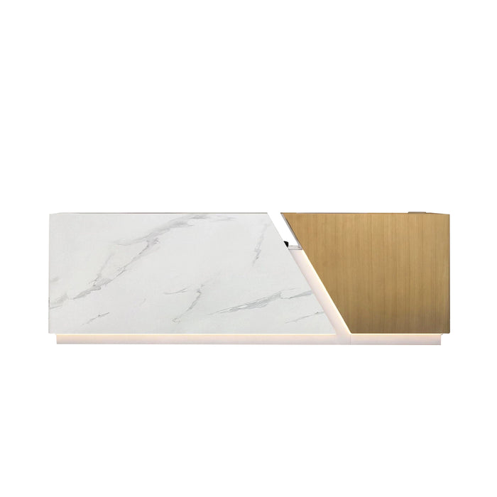 Arcadia Mid-sized Baked Gloss White Enamel Retail and Commercial Reception Desk for Resorts and Hotels, Retail Stores, and Lobbies