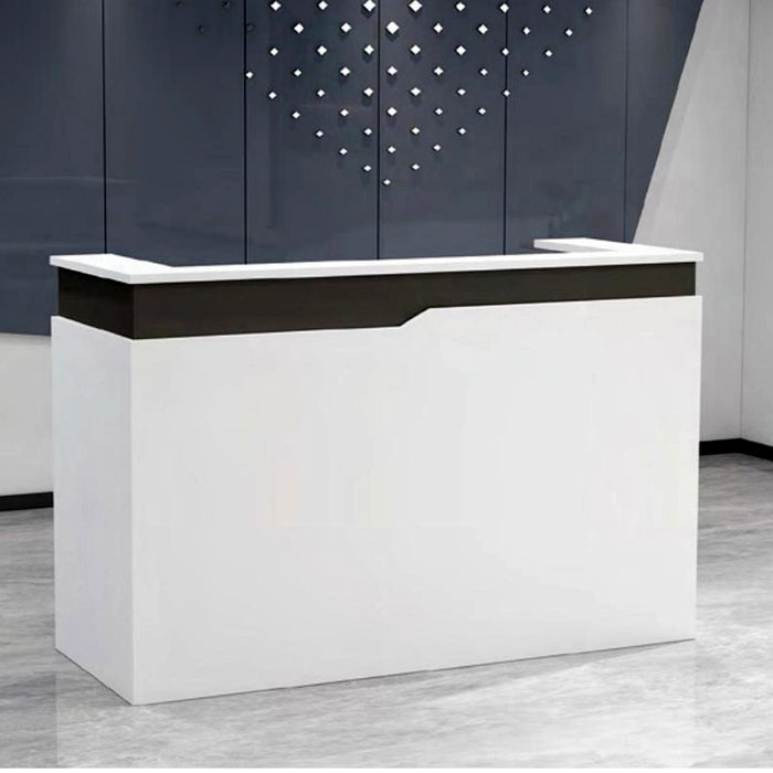 Arcadia Compact Baked Gloss White Enamel Retail and Commercial Reception Desk for Resorts and Hotels, Retail Stores, and Lobbies