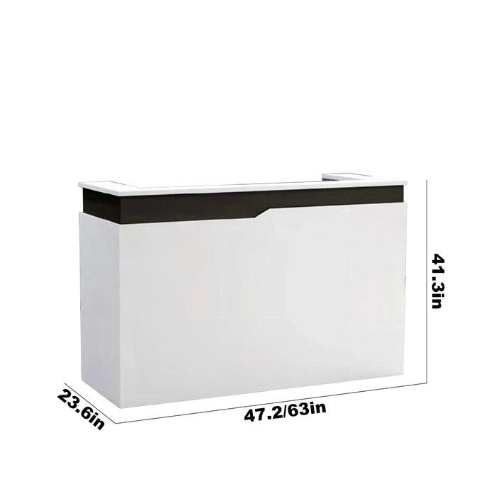 Arcadia Compact Baked Gloss White Enamel Retail and Commercial Reception Desk for Resorts and Hotels, Retail Stores, and Lobbies