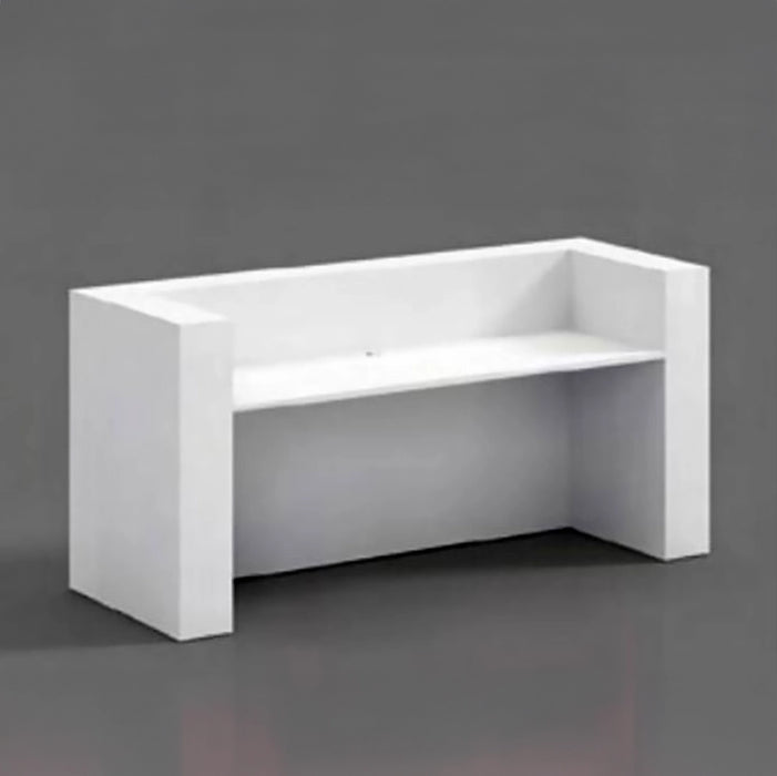 Arcadia Mid-sized Baked Gloss White Enamel Retail and Commercial Reception Desk for Resorts and Hotels, Retail Stores, and Lobbies with Undertone Lighting