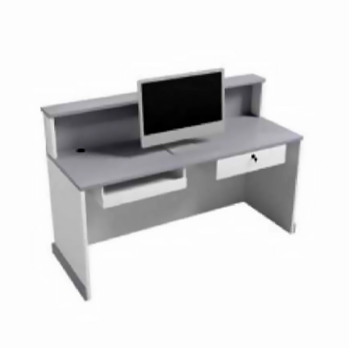 Arcadia Compact Baked Gloss White Enamel Retail and Commercial Reception Desk for Resorts and Hotels, Retail Stores, and Lobbies with Lockable Drawer