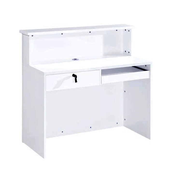 Arcadia Compact Minimalistic Baked Gloss White Enamel Retail and Commercial Reception Desk for Resorts and Hotels, Retail Stores, and Lobbies